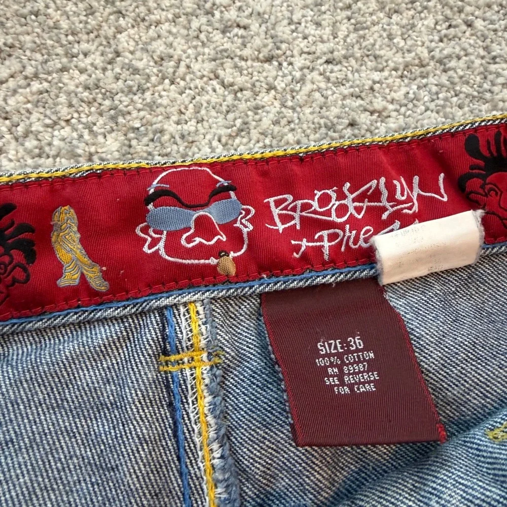 Brooklyn Xpress Jeans Co Baggy Denim Pants Blue Wide Leg Embroidered Mens 36x31